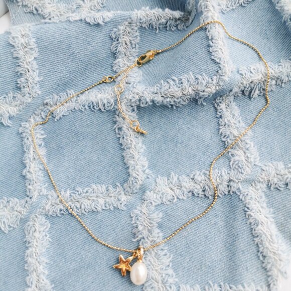 Kate Spade Sea Star Starfish Gold Pearl Pendant Necklace Trendy Jewelry - Picture 2 of 3